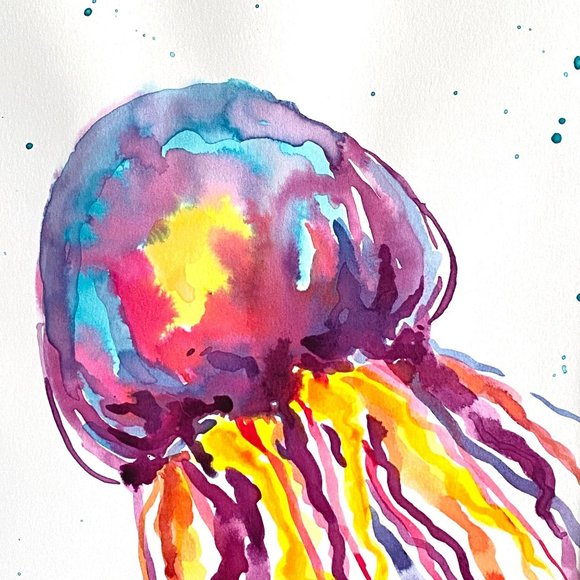 Colorful Jelly 3 -Original Wall Art Watercolor Painting Matted Frame Ready 11x14 - Picture 4 of 7